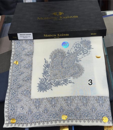 شال كشميري ميرينو مطرز عريض D1صوف طبيعي 70٪