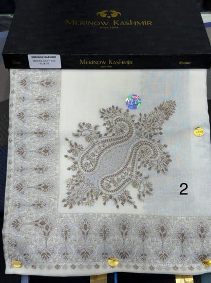 شال كشميري ميرينو مطرز عريض D1صوف طبيعي 70٪