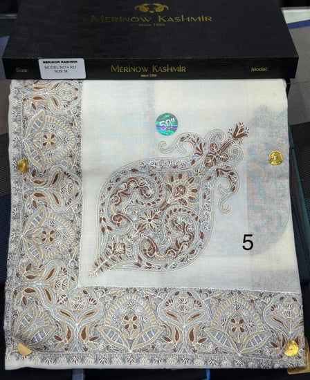 شال كشميري ميرينو مطرز عريض D1صوف طبيعي 70٪