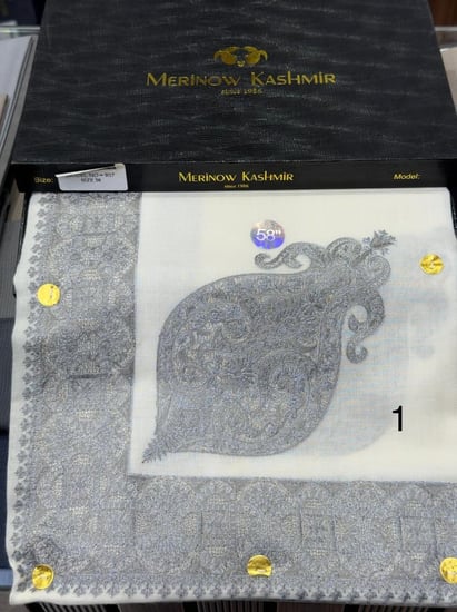 شال كشميري ميرينو مطرز عريض D1صوف طبيعي 70٪