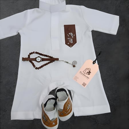 ثوب أطفال تراثي سعودي أبيض – ملابس أطفال فاخرة للأعياد