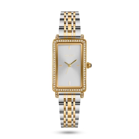 ساعة نسائية بتصميم انيق باللونين الذهبي والفضي