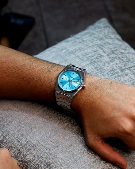 ساعة رجالية ستيل باللون الفضي وميناء تيفاني