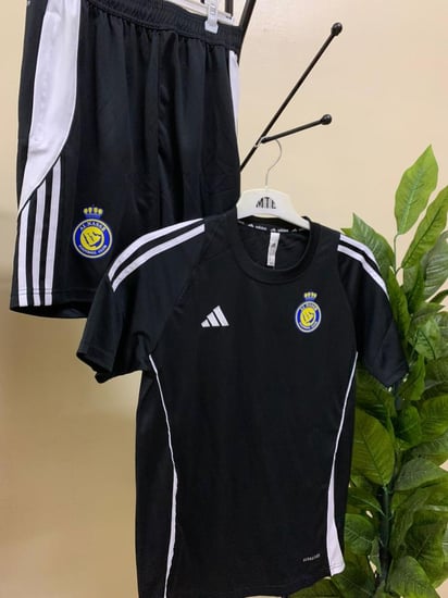 تيشيرت النصر الاسود - طقم النصر الاسود شبابي تمارين