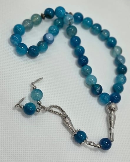 سبحة فاخرة عقيق برازيلي طبيعي-الأزرق السماوي والأزرق العميق