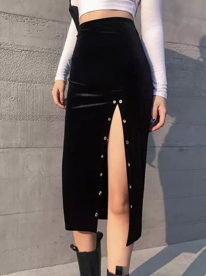 تنورة سوداء طويلة | BLACK SIDE