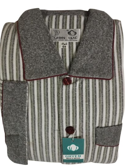 بيجاما رجالي شتوي مقلم ابيض رمادي - غين