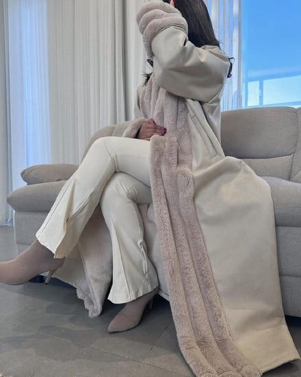 فروه جلد مبطنه فرو اللون بيج -متجر لحظة تذكار تسوق اون لاين