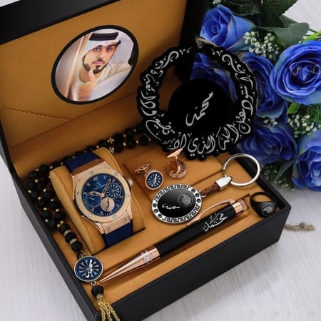 اطقم هدايا ساعات رجالية فخمة بتصميم عصري مع امكانية تصميم الإسم والصورة وكتابة عبارة حسب الطلب