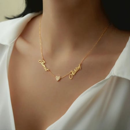 سلس انيق باسمك واسم من تحب معا قلب مرصع بالزركون