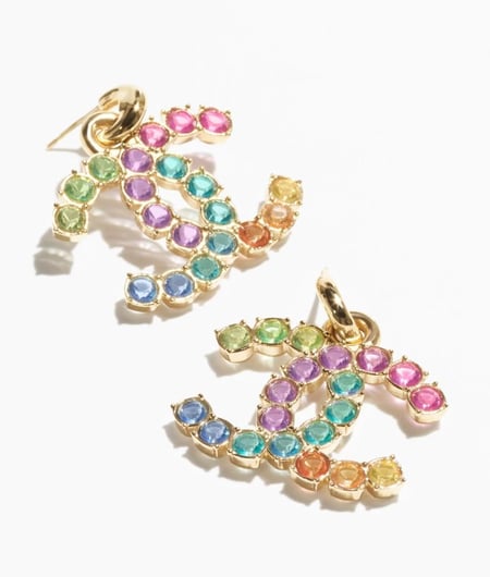 2024 شانيل أقراط ذهبي معدن ستراس مرصع بالكريستال الملون