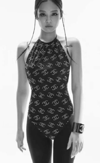 Chanel Black Swimsuit 2025 مايوه شانيل أسود بنقشات