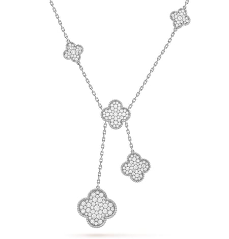 قلادة فان كليف ماجيك الهمبرا 6 زخرفات ابيض ألماس