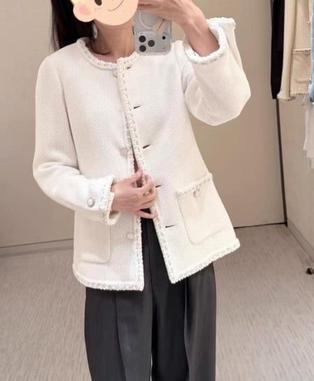 2026 Chanel white tweed jacket  سترة شانيل جاكيت تويد  أبيض مطرز