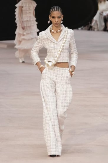 Chanel pink gray tweeted pants 2026 بنطلون شانيل تويد قطني وردي رمادي