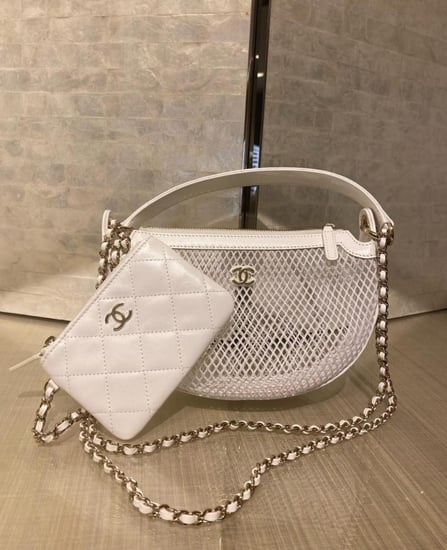 2025 WHITE CHANEL SMALL MESH BAG حقيبة شانيل شنطة شبك أبيض صغيرة شبكة