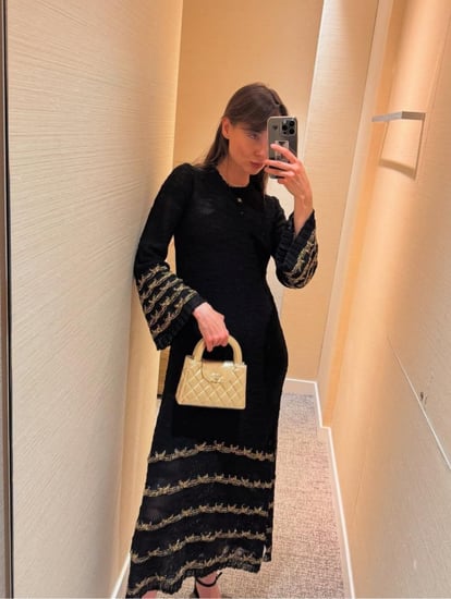 CHANEL METIERS D ART LONG DRESS 25 فستان شانيل صوف شفاف مطرز أسود طويل