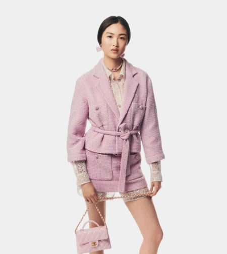 CHANEL Tweed Light Pink Gray Jacket  جاكيت شانيل تويد وردي رمادي