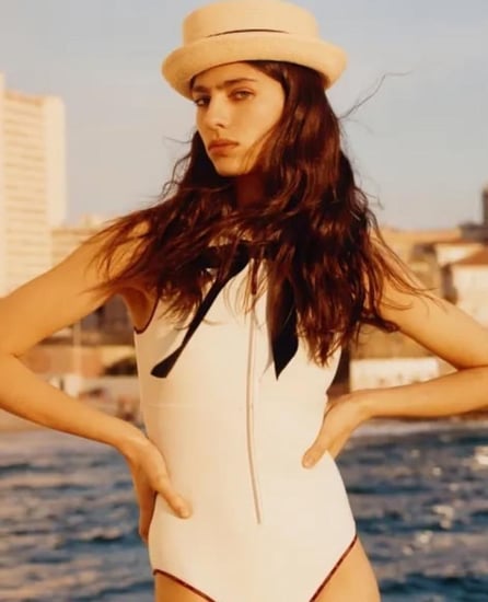 2025 مايوه شانيل جيرسي استرتش حرير أبيض CHANEL CRUISE white SWIMSUIT