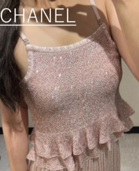 توب شانيل قميص أسود لامع كريستال بلوزة  2025  Black Sparkly Top shirt