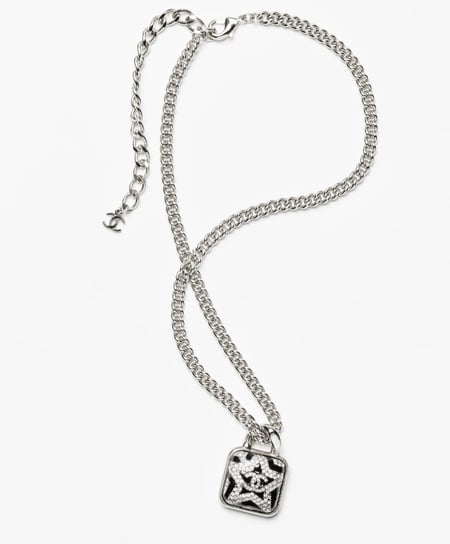 2024 قلادة شانيل سلسال طويل معدن راتنج ستراس اسود بنجمة مرصعه بالكريستال بشعار سي سي