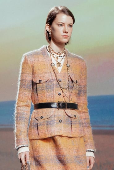 CHANEL ORANGE GRAY YELLOW TWEED JACKET