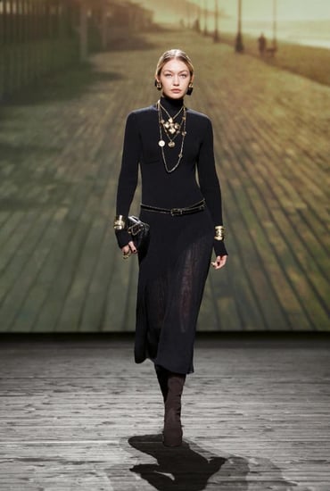 gigi hadid chanel black dress 2025 فستان شانيل جيجي حديد أسود طويل