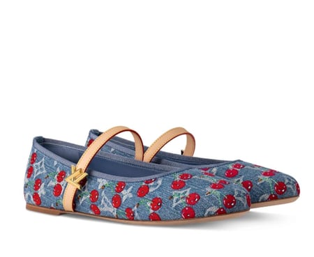 LV Ballerina Monogram Cherry حذاء لويس فيتون باليرينا دينم أزرق كرز