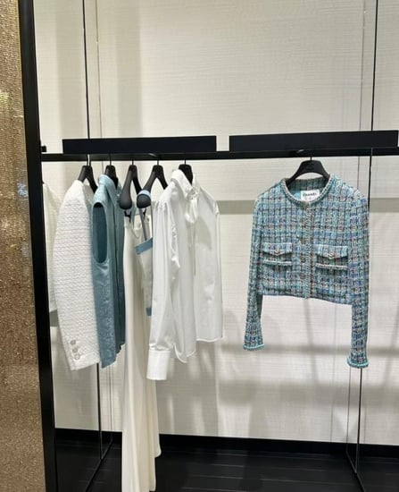 2025 سترة شانيل جاكيت تويد أخضر فيروزي