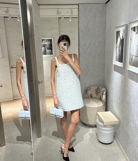 Dior Macrocannage blue Tweed Dress فستان ديور تويد أزرق قصير بلا أكمام