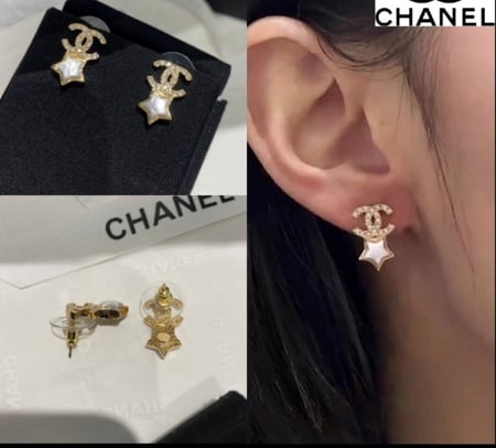 2024 أقراط شانيل مسمار غلق ذهبي على شكل نجمة مرصعة بالكريستال