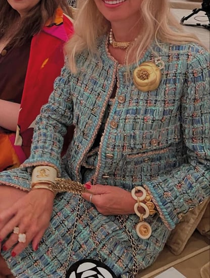 2025 فستان شانيل تويد أخضر فيروزي