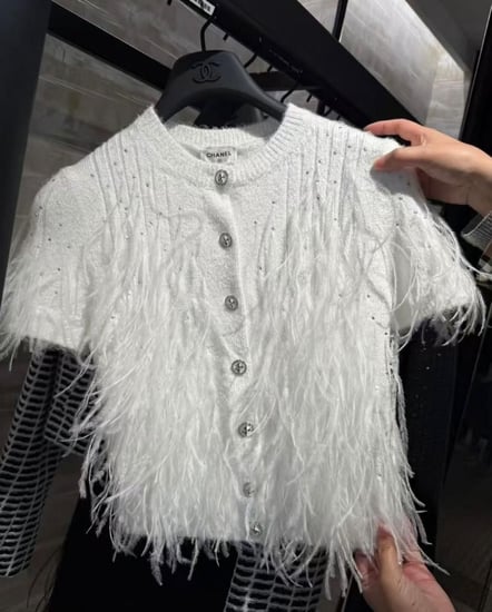 Chanel Feather White Cardigan 2025 كارديغان شانيل ريش أبيض 2025