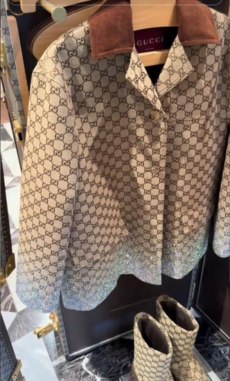 GUCCI EMBROIDERED GG CANVAS COAT جاكيت غوتشي مطرز من تويد صوف بنقش GG