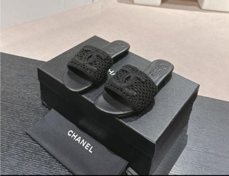 CHANEL black MULES Crochet shoes 2024