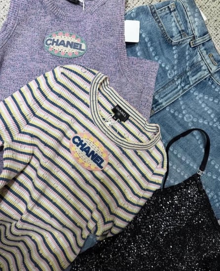 توب شانيل قميص أسود لامع كريستال بلوزة  2025  Black Sparkly Top shirt