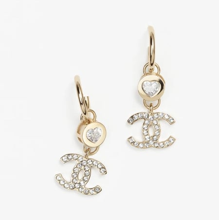 CHANEL GOLD WITH CRYSTAL PENDANT EARRINGS