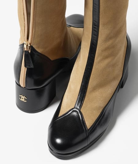 Chanel high suede velvet beige boots