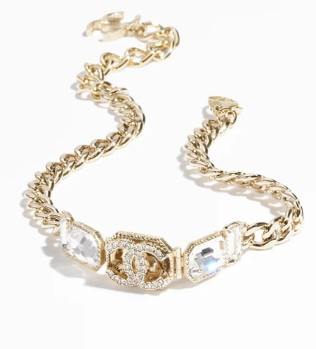 2024 قلادة شانيل شوكر معدن راتنج ستراس ذهبي كريستالي