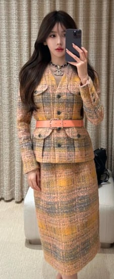 CHANEL ORANGE GRAY YELLOW TWEED JACKET