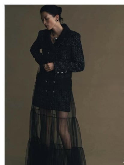 Chanel black long tweed jacket SANDS FERFETCH OUNASS