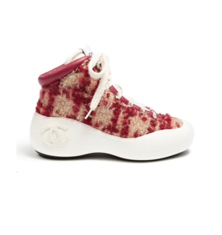 Chanel Tweed Beige Burgundy Sneakers