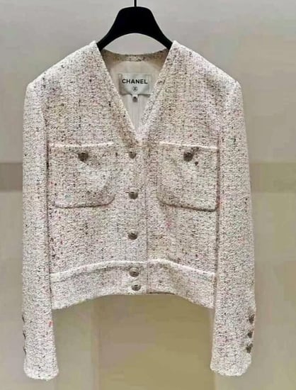 جاكيت شانيل تويد أبيض براق 2025 CHANEL TWEED WHITE JACKET