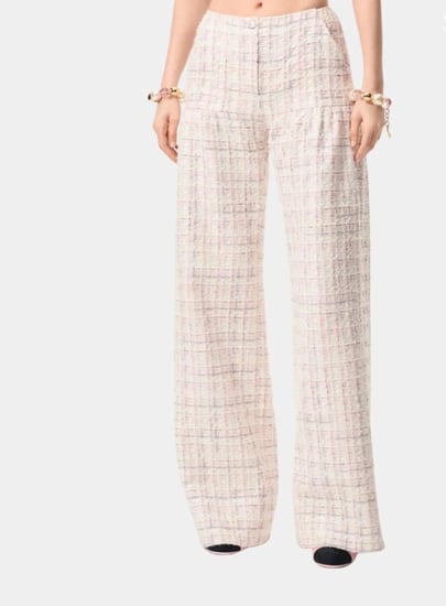 Chanel pink gray tweeted pants 2026 بنطلون شانيل تويد قطني وردي رمادي