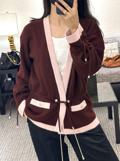 2025 كارديجان شانيل توب برغندي وردي CHANEL BURGUNDY PINK cardigan 2025