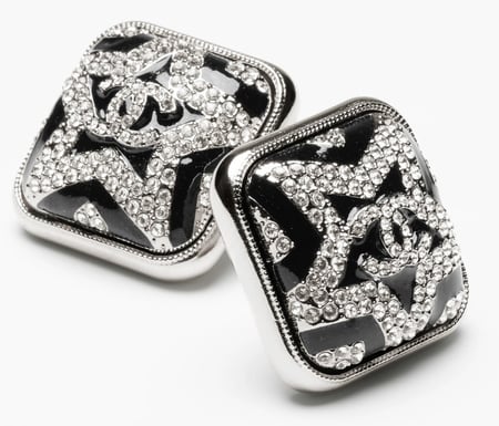 2024 اقراط شانيل ستد غلق مسمار معدن راتنج ستراس اسود بنجمة مرصعه بالكريستال