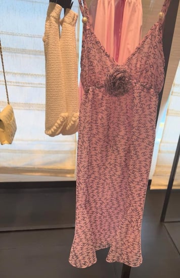 25P Chanel pink Silk dress 2025 فستان شانيل توب وردي بشعار