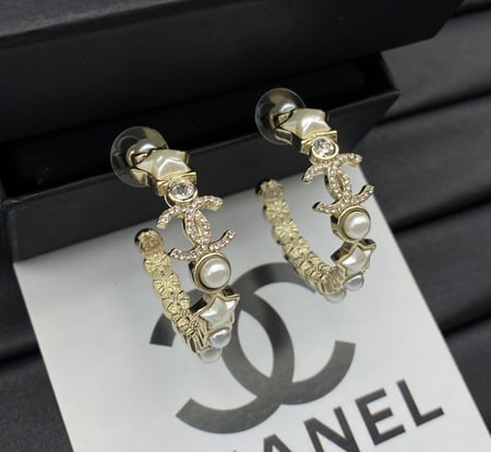 2024 اقراط شانيل حلقة معدن ستراس لآلئ بمرصعه بالنجمات والكريستال