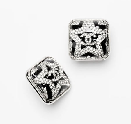 2024 اقراط شانيل ستد غلق مسمار معدن راتنج ستراس اسود بنجمة مرصعه بالكريستال