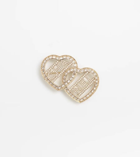 2024 شانيل بروش بدلاية فاخرة  معدن ستراس بقلبين مدمج بحروف شانيل المرصعه بالكريستالات الفاخرة